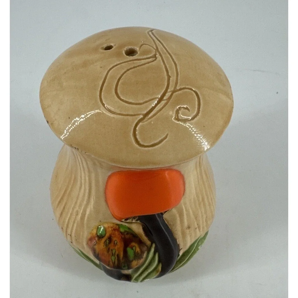 Mushroom Single Salt or Pepper‎ Shaker w/Stopper 1974 Signed VTG MCM Retro 1970s